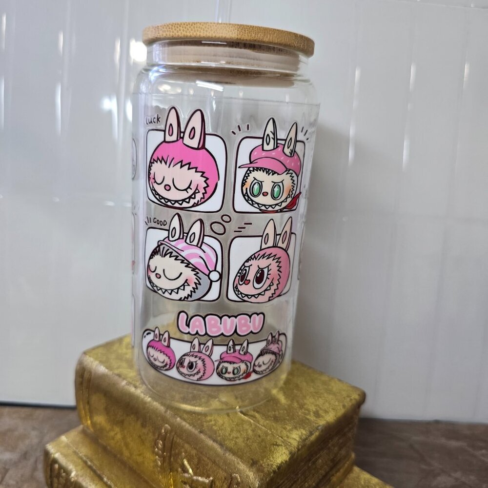Labubu Glass Cup Tumbler 16oz UV DTF - Picture 4 of 5